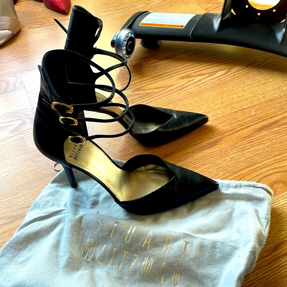 Stuart Weitzman Black 3 Strap Heal Size 10